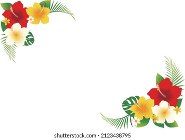 Red and yellow hibiscus corner frame