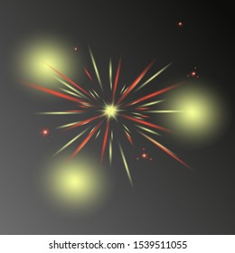 Red and yellow horizontal flare. Laser beams, horizontal light beams. Beautiful light flashes. Glowing stripes on a dark background. Bright abstract sparkling lined background.