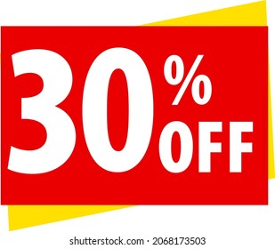 Imagen roja y amarilla escrita 30% (30%) de descuento. Ideal para empresas que quieran publicitar cualquier promoción, descuento o venta.