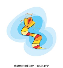red & yellow kite over blue background vector illustration
