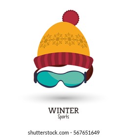 red and yellow knitted cap glasses winter sport