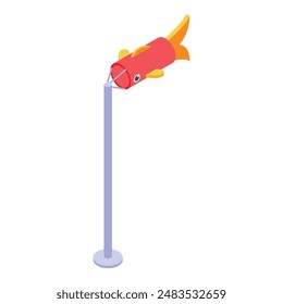 Red and yellow koi nobori carp wind sock is waving on a pole