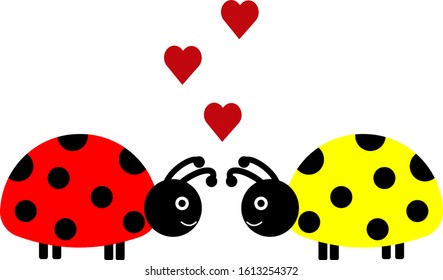 red and yellow ladybug,hearts ,vector illustration for poster,greeting card,t-shirt and other uses