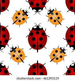Red and yellow ladybugs with seven and five points on the back - for happiness, seamless pattern. Ladybird endless pattern.