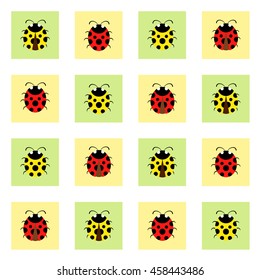 Red and yellow ladybugs in squares pattern