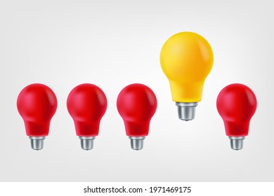 Red and yellow lamp isolated on podium background. Strategy, education, idea and leadership for success concept. Vector illustration.