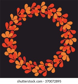 Red and yellow laurel wreath vector frame on black background