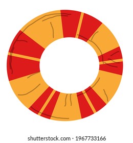 Red and yellow lifebuoy for swimming in the sea.