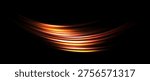 Red yellow light trail element. Glowing neon speed line wave. Hot fire color luminous curved path concept. Abstract bent dynamic motion stripes. Shiny golden streaks for poster, banner, flyer. Vector