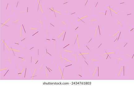 Red and yellow lines with different thickness fall from the sky with some crossing one another and are scattered around the air with light pink background