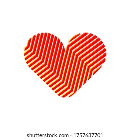 corazón de textura de líneas rojas y amarillas, vector editable
