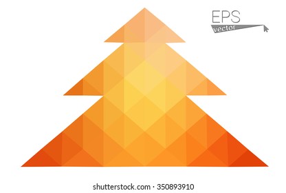 Red, yellow low polygon style christmas tree vector illustration consisting of triangles.Abstract triangular polygonal origami or crystal design of New Years celebration. Isolated on white background.