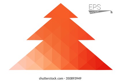 Red, yellow low polygon style christmas tree vector illustration consisting of triangles.Abstract triangular polygonal origami or crystal design of New Years celebration. Isolated on white background.
