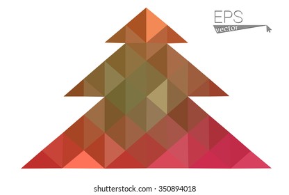 Red, yellow low polygon style christmas tree vector illustration consisting of triangles.Abstract triangular polygonal origami or crystal design of New Years celebration. Isolated on white background.
