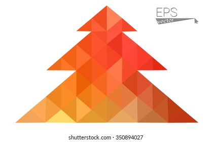 Red, yellow low polygon style christmas tree vector illustration consisting of triangles.Abstract triangular polygonal origami or crystal design of New Years celebration. Isolated on white background.