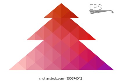 Red, yellow low polygon style christmas tree vector illustration consisting of triangles.Abstract triangular polygonal origami or crystal design of New Years celebration. Isolated on white background.