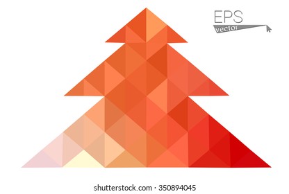 Red, yellow low polygon style christmas tree vector illustration consisting of triangles.Abstract triangular polygonal origami or crystal design of New Years celebration. Isolated on white background.