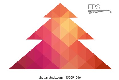 Red, yellow low polygon style christmas tree vector illustration consisting of triangles.Abstract triangular polygonal origami or crystal design of New Years celebration. Isolated on white background.