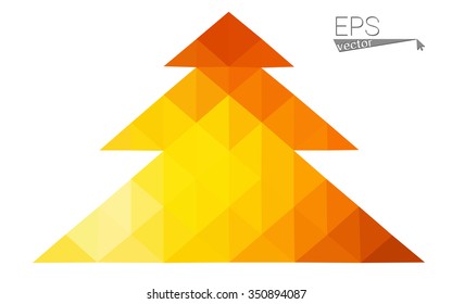 Red, yellow low polygon style christmas tree vector illustration consisting of triangles.Abstract triangular polygonal origami or crystal design of New Years celebration. Isolated on white background.