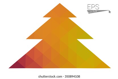 Red, yellow low polygon style christmas tree vector illustration consisting of triangles.Abstract triangular polygonal origami or crystal design of New Years celebration. Isolated on white background.