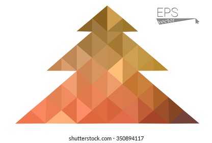 Red, yellow low polygon style christmas tree vector illustration consisting of triangles.Abstract triangular polygonal origami or crystal design of New Years celebration. Isolated on white background.