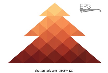 Red, yellow low polygon style christmas tree vector illustration consisting of triangles.Abstract triangular polygonal origami or crystal design of New Years celebration. Isolated on white background.