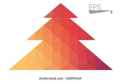 Red, yellow low polygon style christmas tree vector illustration consisting of triangles.Abstract triangular polygonal origami or crystal design of New Years celebration. Isolated on white background.