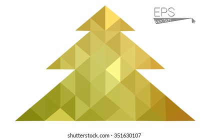 Red, yellow low polygon style christmas tree vector illustration consisting of triangles.Abstract triangular polygonal origami or crystal design of New Years celebration. Isolated on white background.