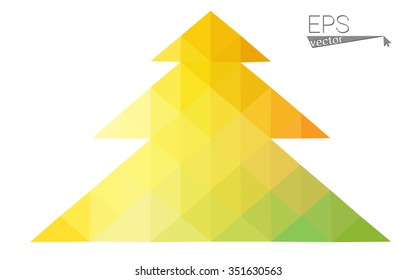 Red, yellow low polygon style christmas tree vector illustration consisting of triangles.Abstract triangular polygonal origami or crystal design of New Years celebration. Isolated on white background.