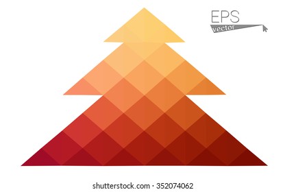 Red, yellow low polygon style christmas tree vector illustration consisting of triangles.Abstract triangular polygonal origami or crystal design of New Years celebration. Isolated on white background.