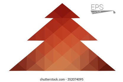 Red, yellow low polygon style christmas tree vector illustration consisting of triangles.Abstract triangular polygonal origami or crystal design of New Years celebration. Isolated on white background.