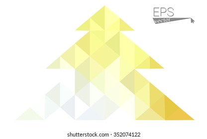 Red, yellow low polygon style christmas tree vector illustration consisting of triangles.Abstract triangular polygonal origami or crystal design of New Years celebration. Isolated on white background.
