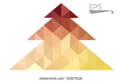 Red, yellow low polygon style christmas tree vector illustration consisting of triangles.Abstract triangular polygonal origami or crystal design of New Years celebration. Isolated on white background.