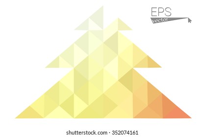 Red, yellow low polygon style christmas tree vector illustration consisting of triangles.Abstract triangular polygonal origami or crystal design of New Years celebration. Isolated on white background.