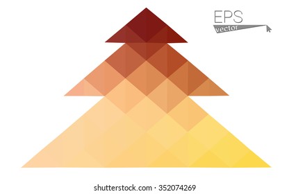 Red, yellow low polygon style christmas tree vector illustration consisting of triangles.Abstract triangular polygonal origami or crystal design of New Years celebration. Isolated on white background. Red, yellow low polygon style christmas tree vector illustration consisting of triangles.Abstract triangular polygonal origami or crystal design of New Years celebration. Isolated on white background.