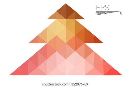 Red, yellow low polygon style christmas tree vector illustration consisting of triangles. Abstract triangular polygonal origami or crystal design of New Years celebration. Isolated on white background.