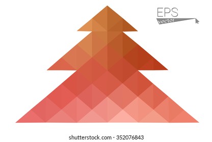 Red, yellow low polygon style christmas tree vector illustration consisting of triangles. Abstract triangular polygonal origami or crystal design of New Years celebration. Isolated on white background.