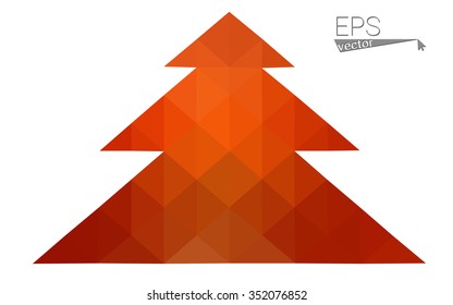 Red, yellow low polygon style christmas tree vector illustration consisting of triangles.Abstract triangular polygonal origami or crystal design of New Years celebration. Isolated on white background.