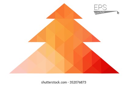Red, yellow low polygon style christmas tree vector illustration consisting of triangles. Abstract triangular polygonal origami or crystal design of New Years celebration. Isolated on white background.