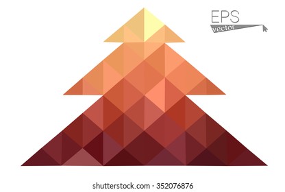 Red, yellow low polygon style christmas tree vector illustration consisting of triangles. Abstract triangular polygonal origami or crystal design of New Years celebration. Isolated on white background.
