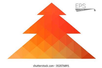Red, yellow low polygon style christmas tree vector illustration consisting of triangles. Abstract triangular polygonal origami or crystal design of New Years celebration. Isolated on white background.