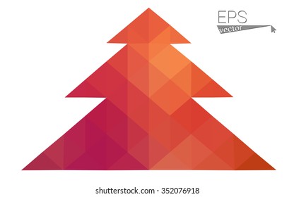 Red, yellow low polygon style christmas tree vector illustration consisting of triangles. Abstract triangular polygonal origami or crystal design of New Years celebration. Isolated on white background.