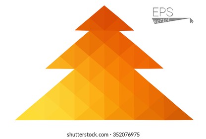 Red, yellow low polygon style christmas tree vector illustration consisting of triangles.Abstract triangular polygonal origami or crystal design of New Years celebration. Isolated on white background.
