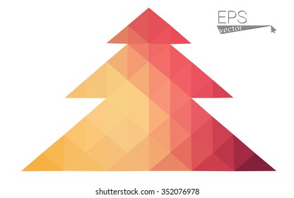 Red, yellow low polygon style christmas tree vector illustration consisting of triangles.Abstract triangular polygonal origami or crystal design of New Years celebration. Isolated on white background.