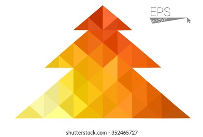 Red, yellow low polygon style christmas tree vector illustration consisting of triangles.Abstract triangular polygonal origami or crystal design of New Years celebration. Isolated on white background.