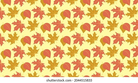Red and yellow maple leaves and other tree leaves pattern