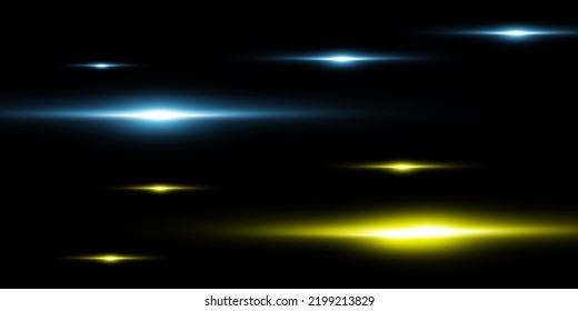 Red and yellow neon lines, glare, rays on a black background. Vector graphics
