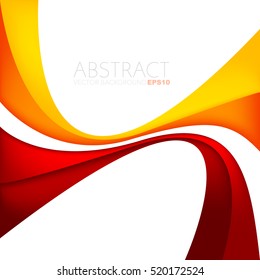 Red and yellow orange curve line vector background on white space with red and yellow orange overlap paper layer and green curve line for text and message design