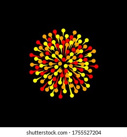 fuegos artificiales de color naranja rojo sobre fondo negro. imagen vectorial. señal simple. ilustración de color