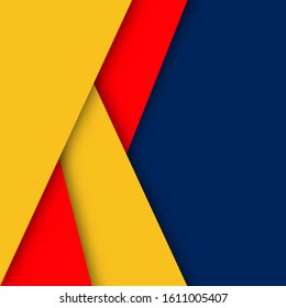 Red And Yellow Paper Overlap Layer On Blue Background.